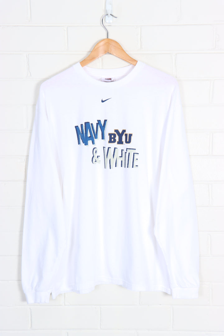 NIKE Centre Swoosh BY University Navy & White Cougars Long Sleeve T-Shirt (XL)