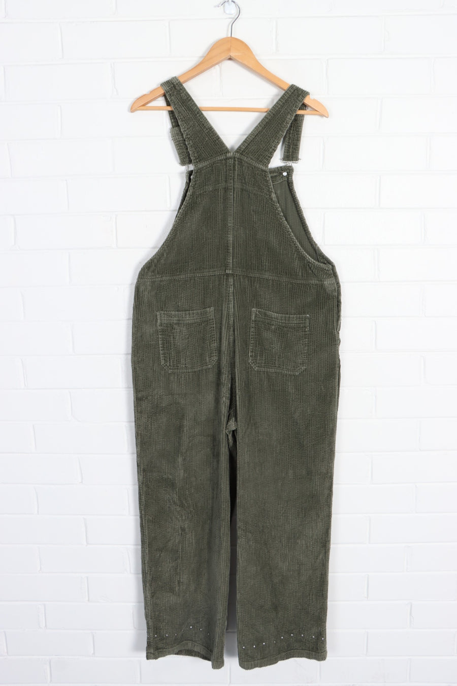 Olive Green Studded Corduroy Long Overalls (M)