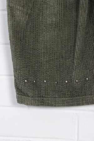 Olive Green Studded Corduroy Long Overalls (M)