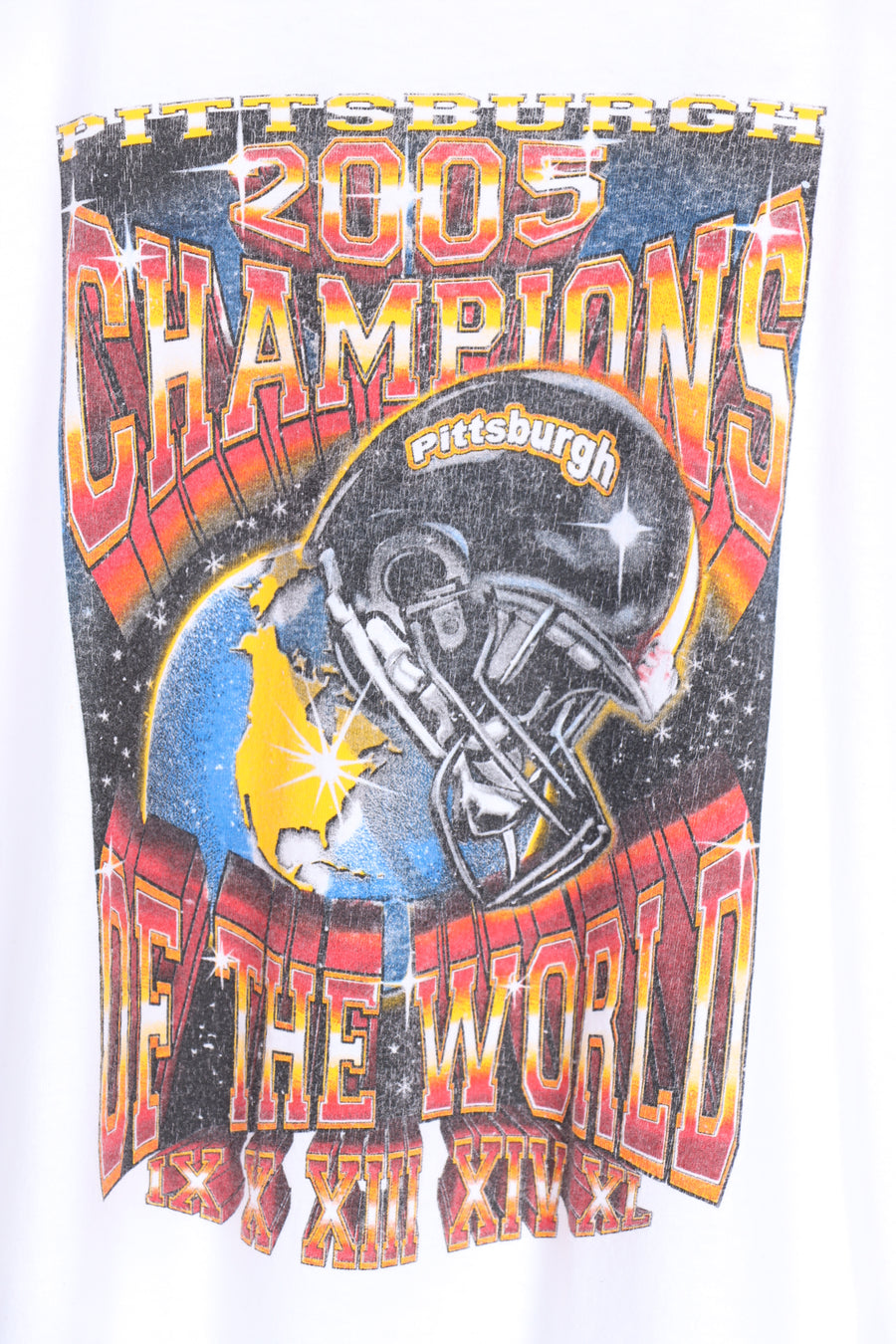 Pittsburgh NFL 'Champions of the World' Globe & Helmet Print (L) - Vintage Sole Melbourne