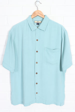 TOMMY BAHAMA Plain Turquoise Short Sleeve Silk Shirt (L)