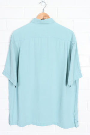 TOMMY BAHAMA Plain Turquoise Short Sleeve Silk Shirt (L)