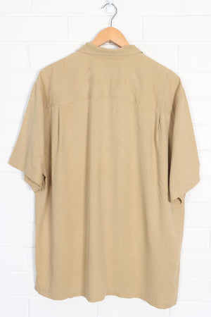 TOMMY BAHAMA Sand Brown Embossed Stripe Silk Shirt (XL)