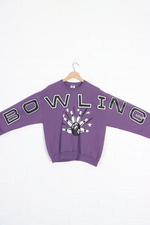 Vintage Bowling Strike Puff Print Purple Sweatshirt (M)