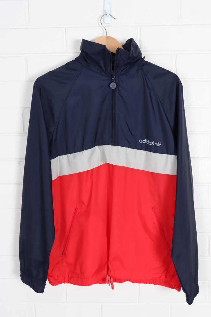 ADIDAS Colourblock Navy Grey & Red 1/4 Zip Thin Popover Jacket (XL) - Vintage Sole Melbourne