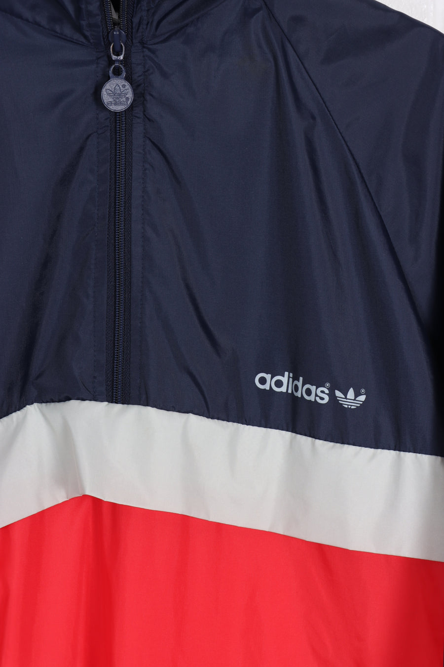 ADIDAS Colourblock Navy Grey & Red 1/4 Zip Thin Popover Jacket (XL)