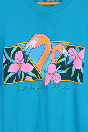 Blue Dallas Zoo Flamingos & Flowers Bright Colour Art Destination Tee (L)