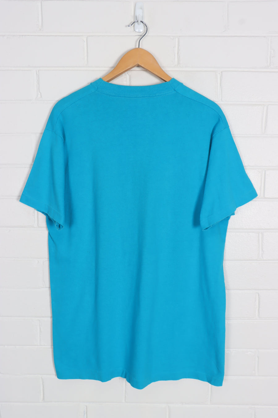 Blue Dallas Zoo Flamingos & Flowers Bright Colour Art Destination Tee (L) - Vintage Sole Melbourne