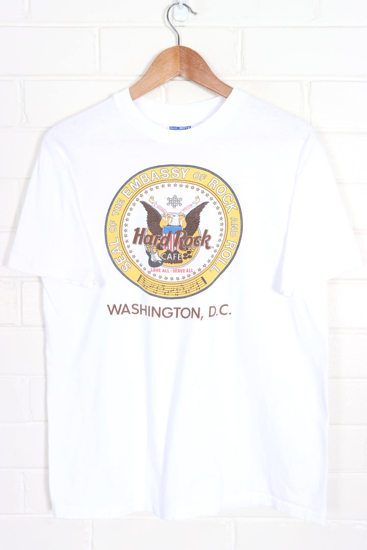 HARD ROCK CAFE Rock & Roll Embassy Seal Single Stitch Tee USA Made (M) - Vintage Sole Melbourne