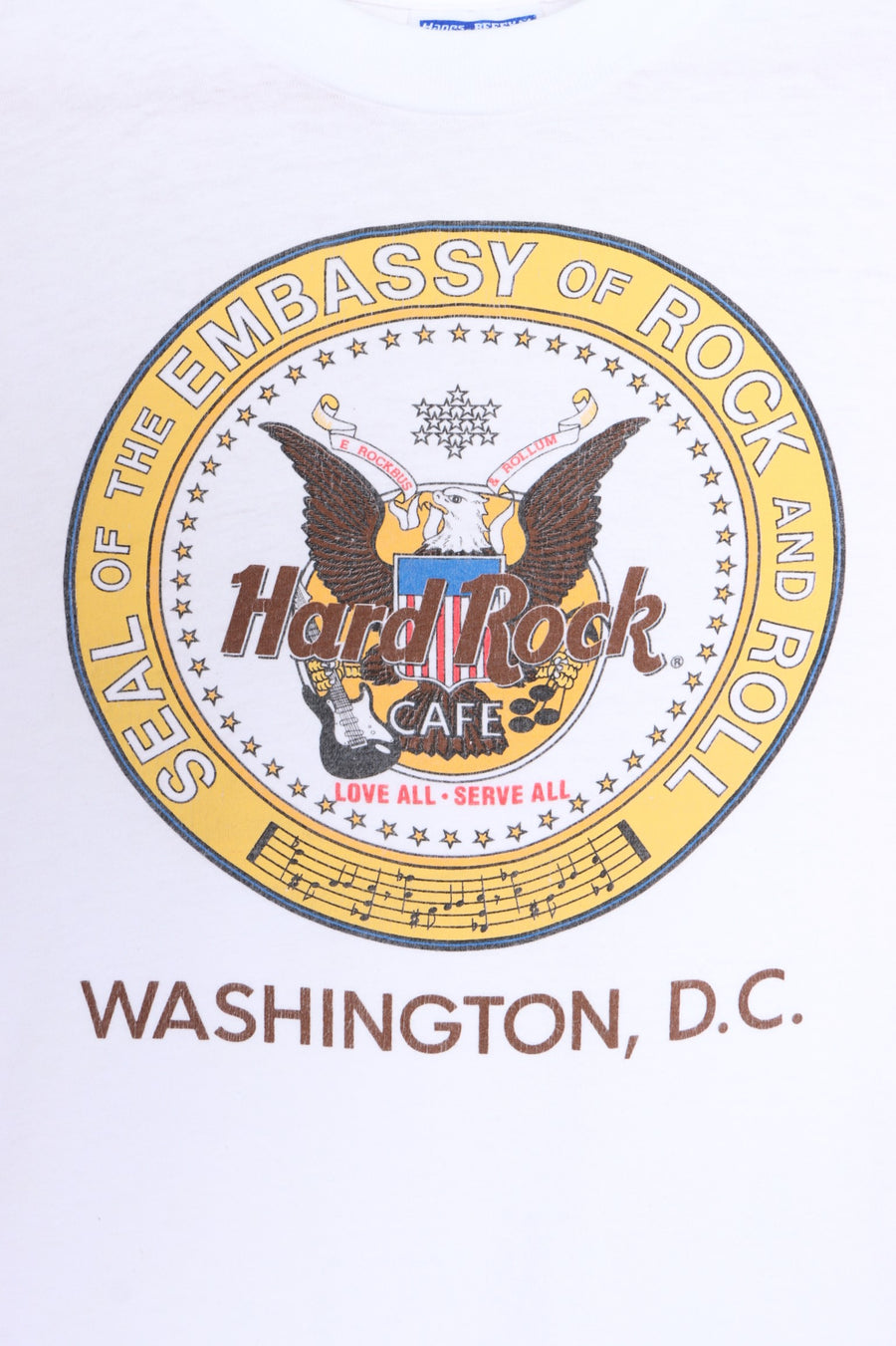 HARD ROCK CAFE Rock & Roll Embassy Seal Single Stitch Tee USA Made (M) - Vintage Sole Melbourne