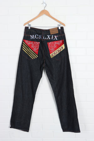 COOGI Gold and Red Embroidered Jeans (36 x 34) - Vintage Sole Melbourne