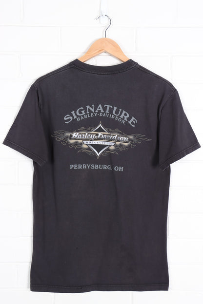 HARLEY DAVIDSON 'Bad to the Bone' Skeleton Front Pocket Tee (S-M) - Vintage Sole Melbourne