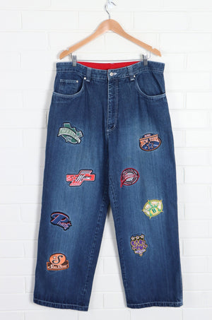 NBA Inspired 'All Stars' Team Patches Jeans (38 x 32) - Vintage Sole Melbourne