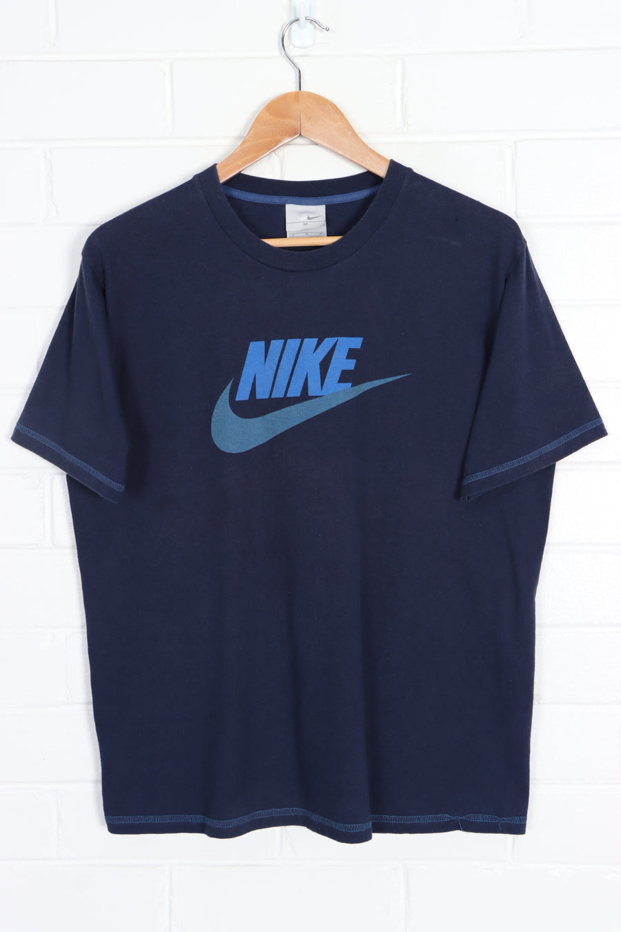 NIKE Blue Toned Center Swoosh Logo T-Shirt (M) - Vintage Sole Melbourne