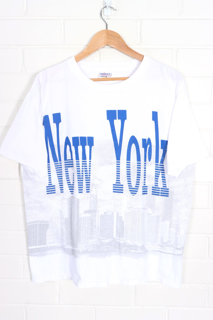 New York Skyline Front Back Single Stitch Boxy Tee USA Made (L)