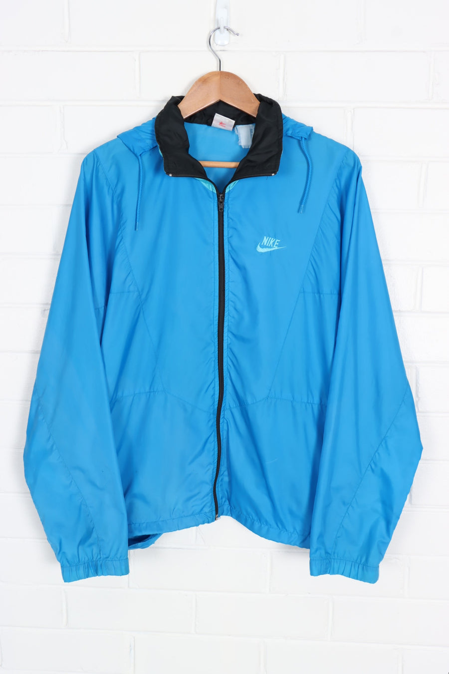 NIKE Blue Embroidered Logo Retractable Hood Lightweight Windbreaker (XL-XXL) - Vintage Sole Melbourne