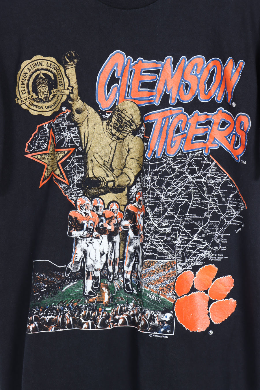 NUTMEG Clemson Tigers College Football Map & Team Print (M-L) - Vintage Sole Melbourne