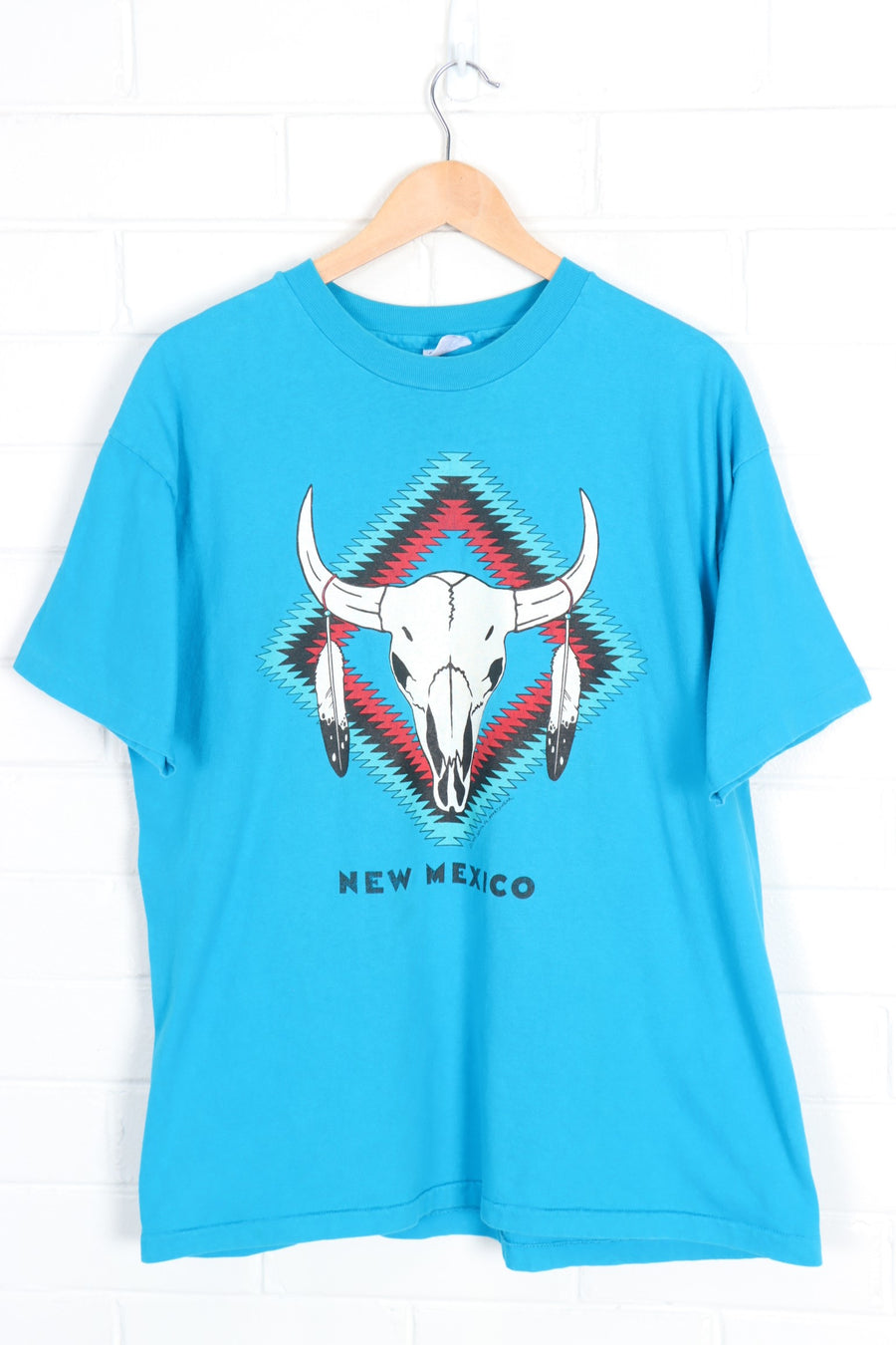 1989 Vintage New Mexico Aztec Skull & Feather Print Tee (XL)