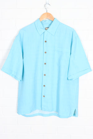 JAMAICA JAXX Blue Silk Embossed Short Sleeve Shirt (XL)