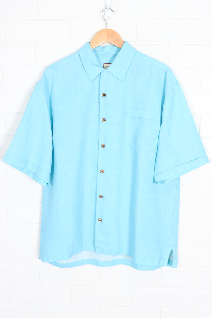 JAMAICA JAXX Blue Silk Embossed Short Sleeve Shirt (XL)