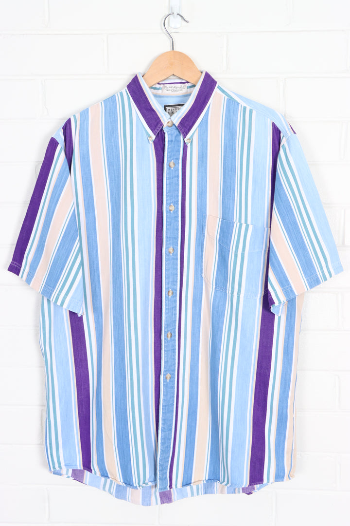 Windsor Shirt Company Striped Button Up Short Sleeve Shirt (XL)