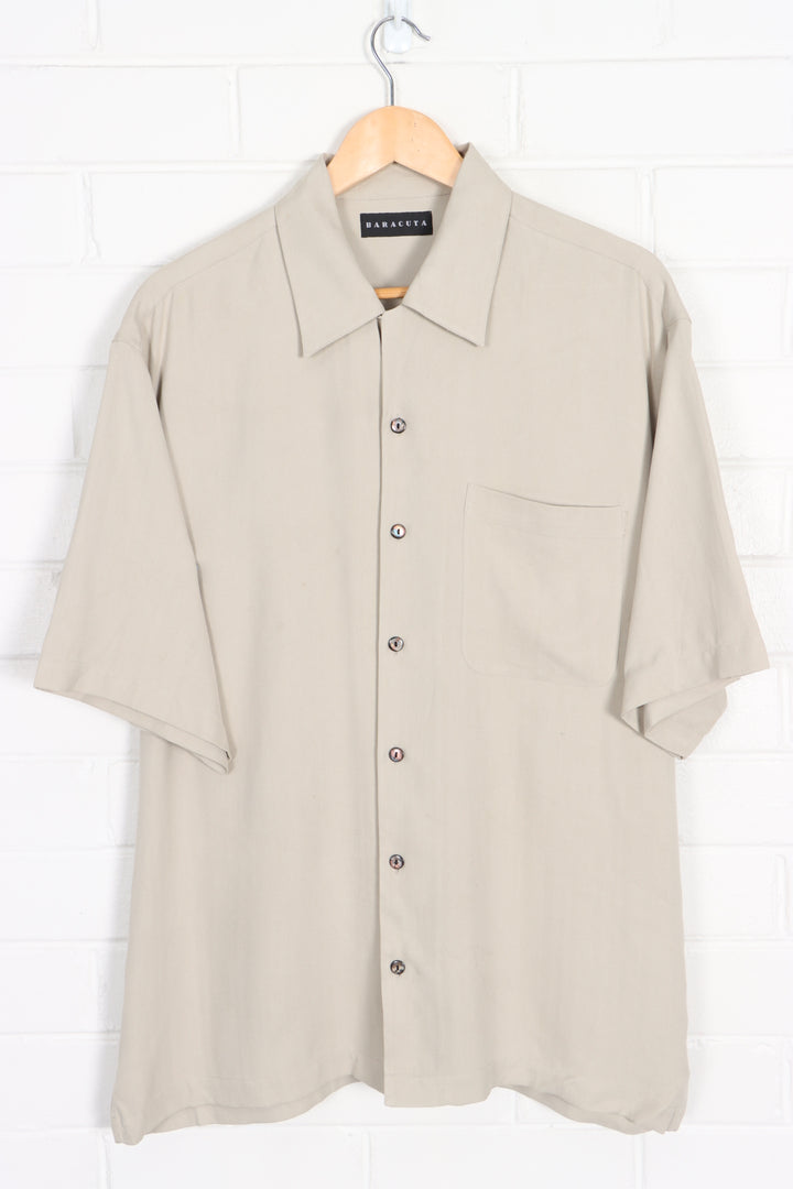 BARACUTA Khaki Short Sleeve Silk Shirt (L-XL) - Vintage Sole Melbourne