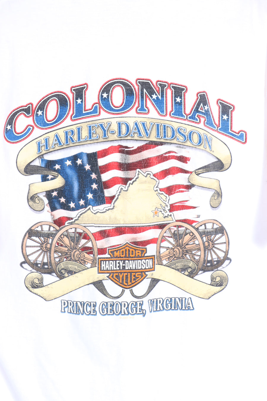 HARLEY DAVIDSON Colonial Virginia Front & Back USA Flag Tee (L)