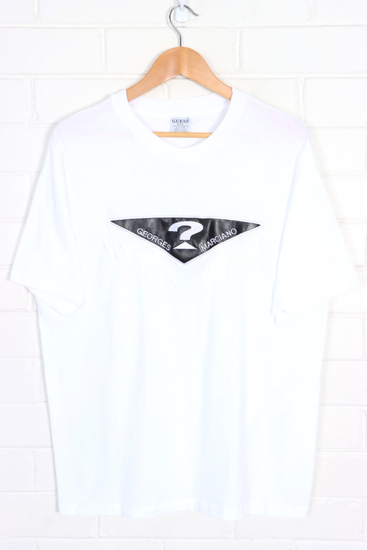 GUESS JEANS Georges Marciano Leather Logo Single Stitch Tee USA Made (L)