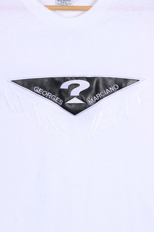 GUESS JEANS Georges Marciano Leather Logo Single Stitch Tee USA Made (L)