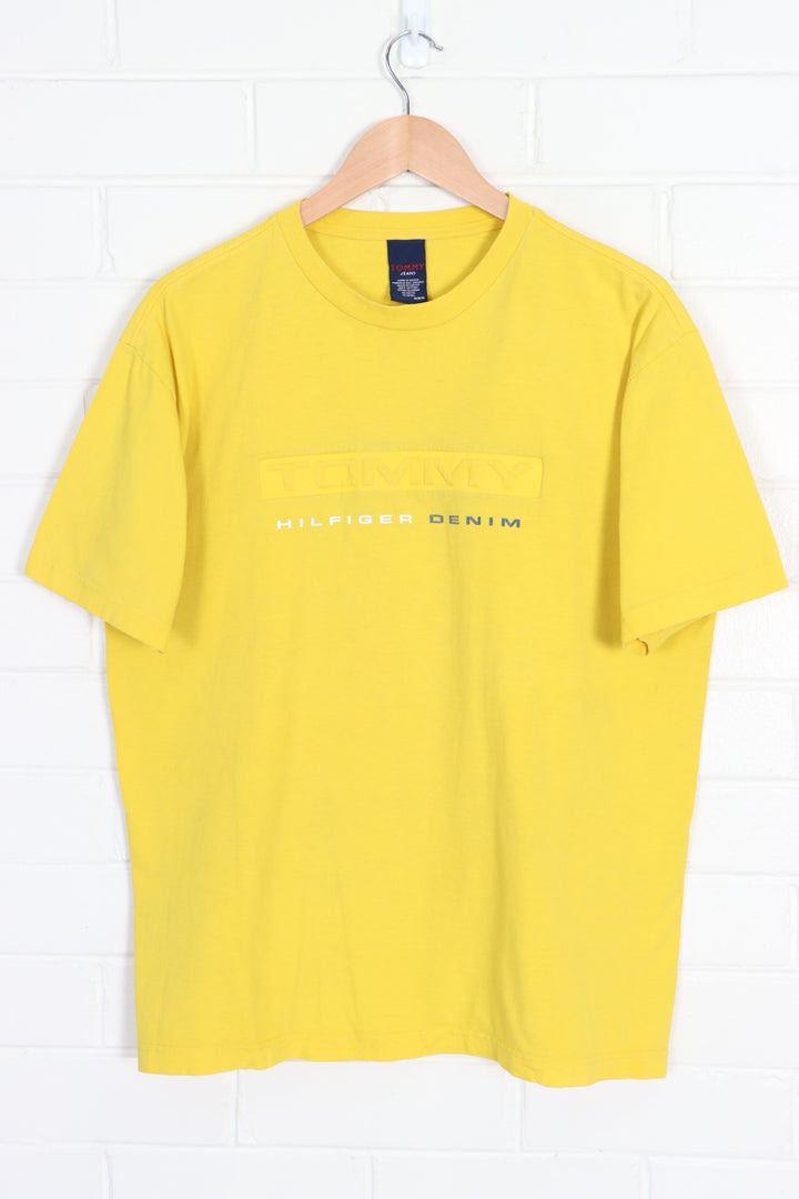 TOMMY HILFIGER JEANS Embossed Logo Yellow T-Shirt (L) - Vintage Sole Melbourne