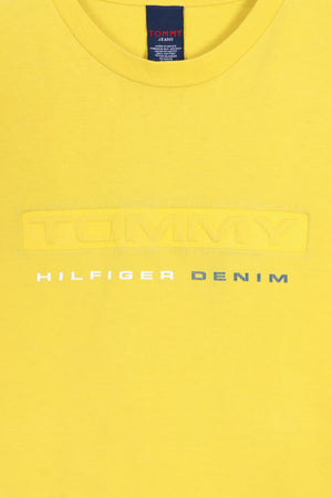 TOMMY HILFIGER JEANS Embossed Logo Yellow T-Shirt (L) - Vintage Sole Melbourne