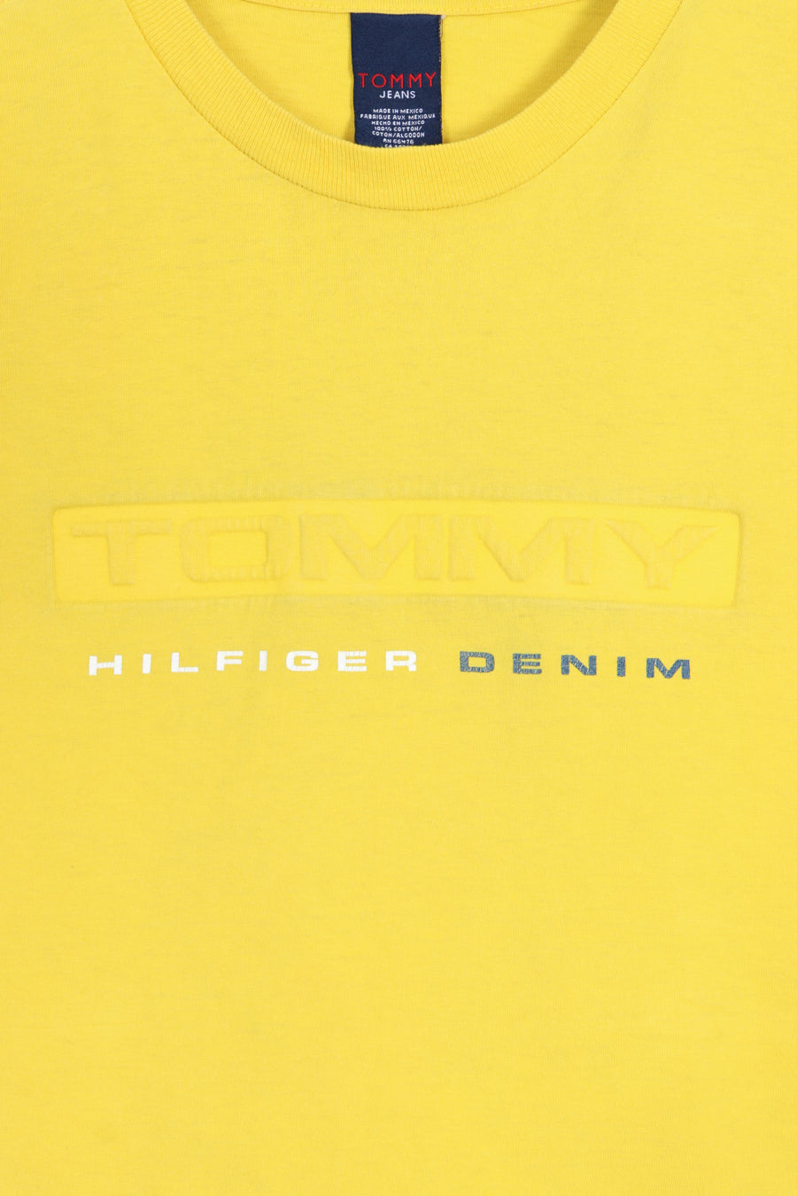 TOMMY HILFIGER JEANS Embossed Logo Yellow T-Shirt (L) - Vintage Sole Melbourne
