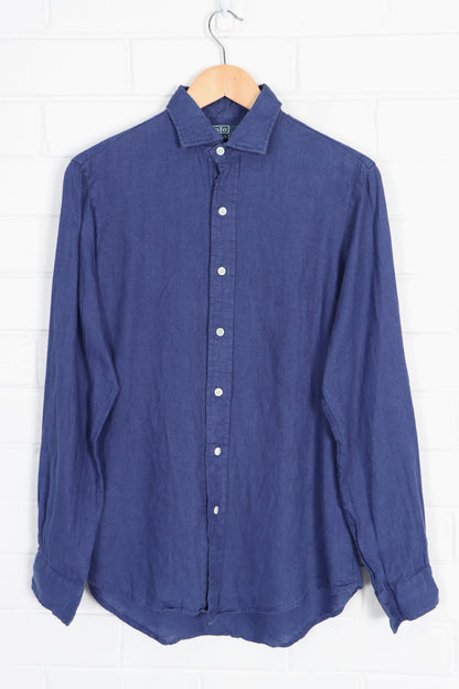 Vintage RALPH LAUREN POLO Navy Blue Linen Button Up Shirt (M-L) - Vintage Sole Melbourne