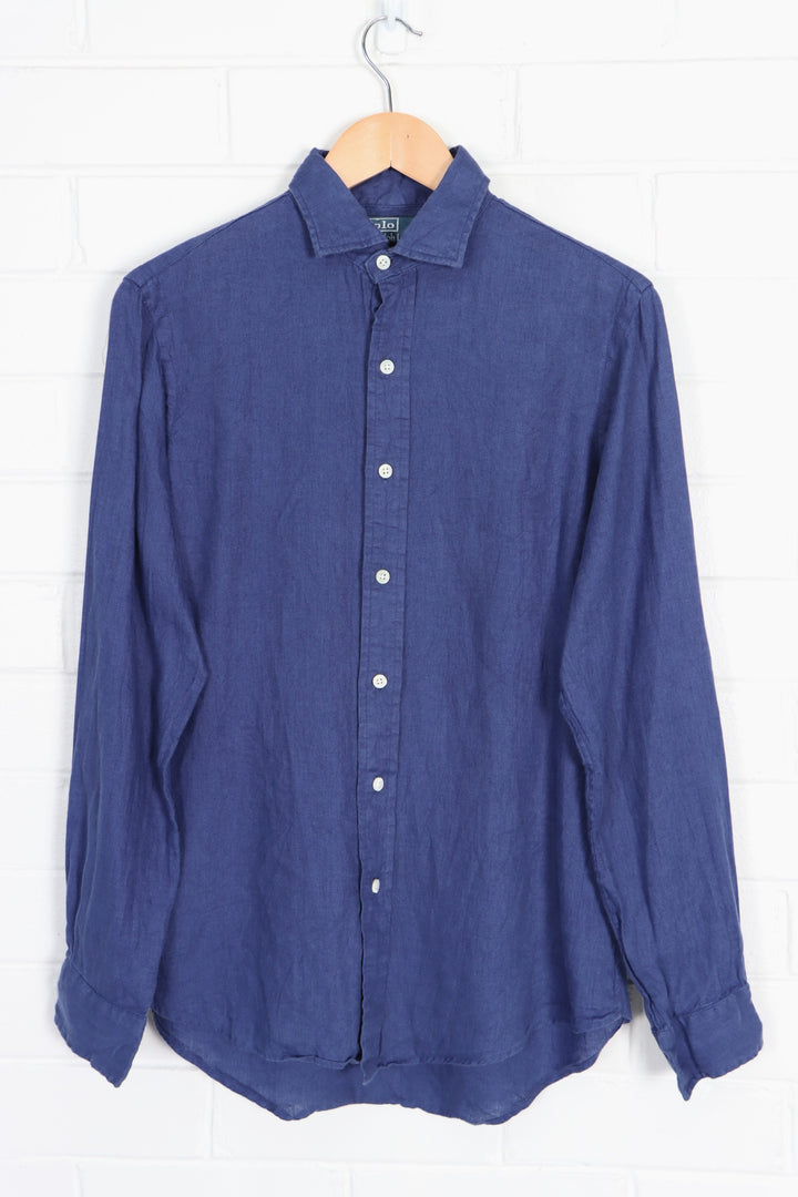 Vintage RALPH LAUREN POLO Navy Blue Linen Button Up Shirt (M-L) - Vintage Sole Melbourne