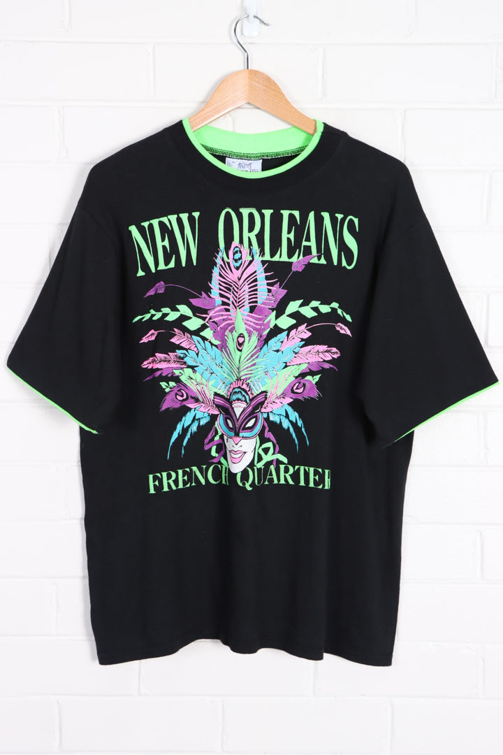 New Orleans Festive Neon Double Crew Neck T-Shirt USA Made (L) - Vintage Sole Melbourne