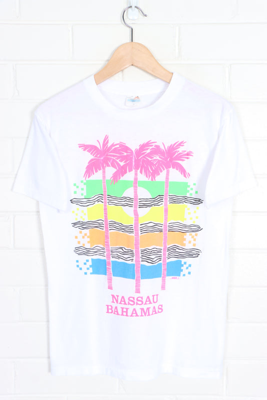Nassau Bahamas Fluro Palm Tree Single Stitch Tee USA Made (S-M) - Vintage Sole Melbourne