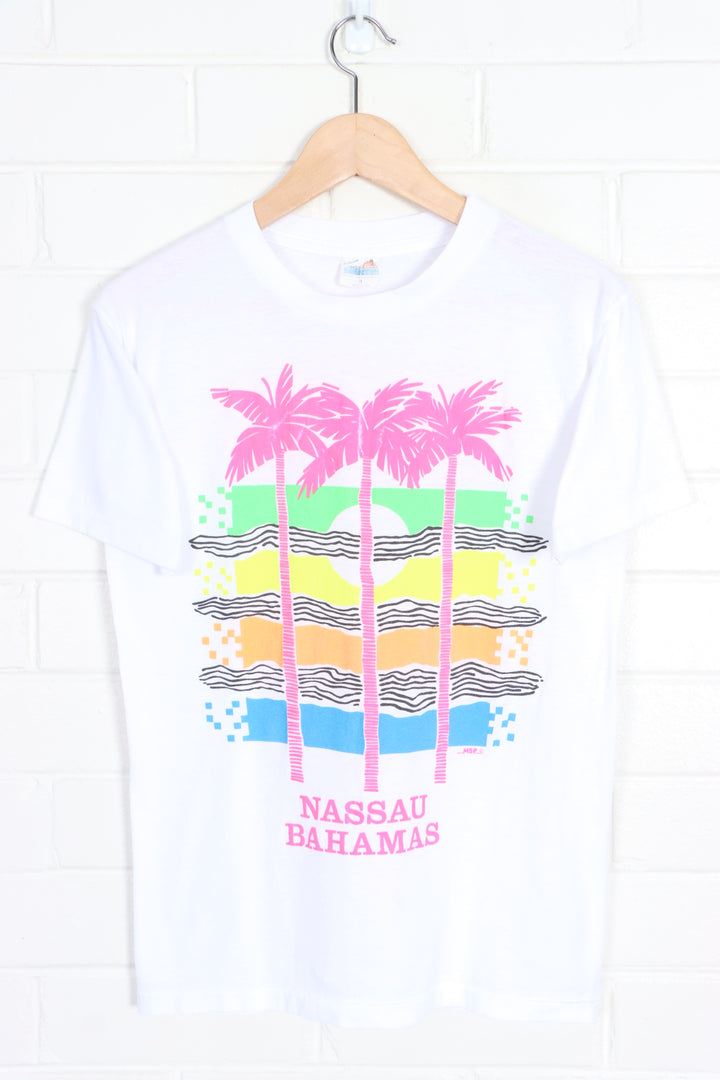 Nassau Bahamas Fluro Palm Tree Single Stitch Tee USA Made (S-M) - Vintage Sole Melbourne