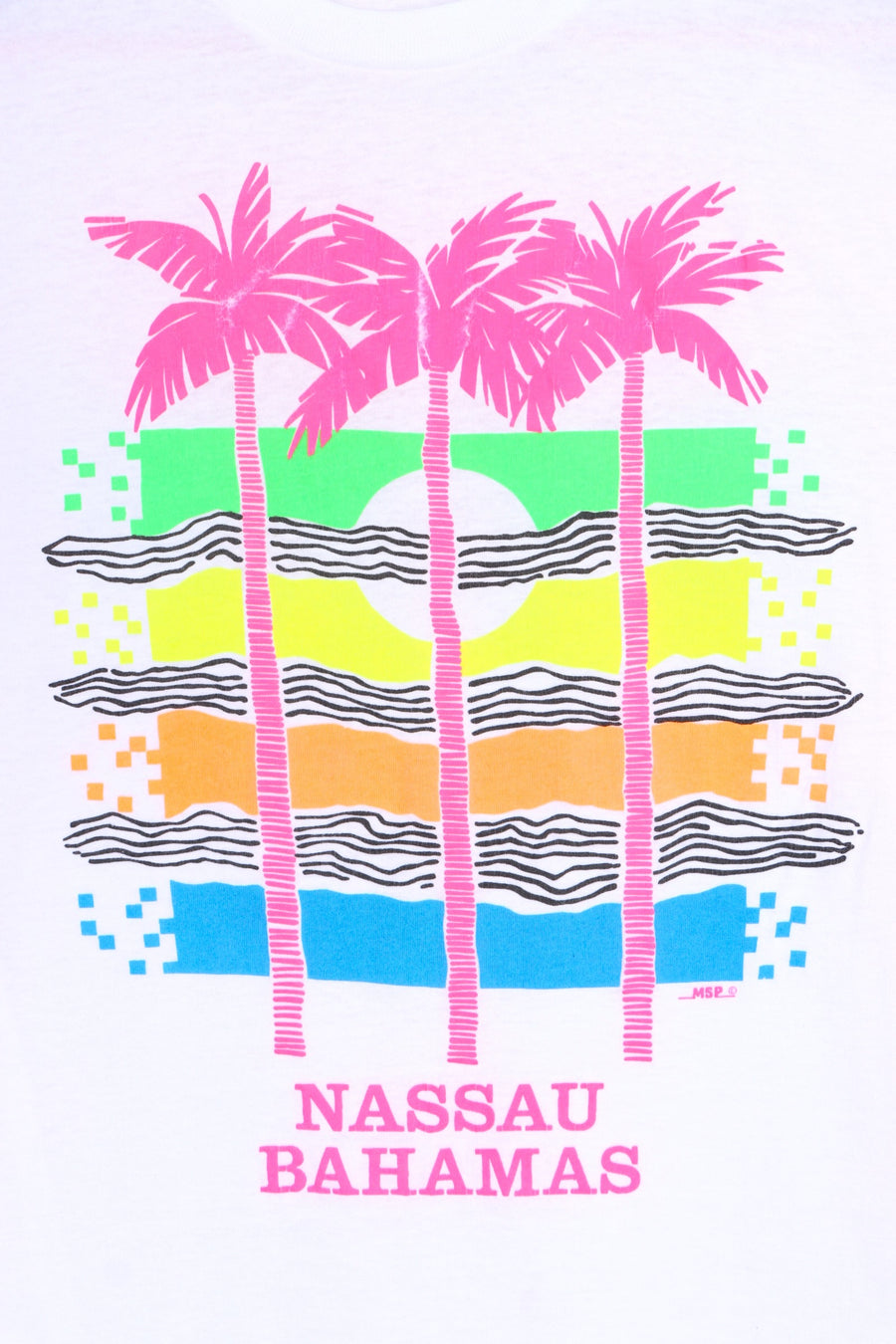 Nassau Bahamas Fluro Palm Tree Single Stitch Tee USA Made (S-M)