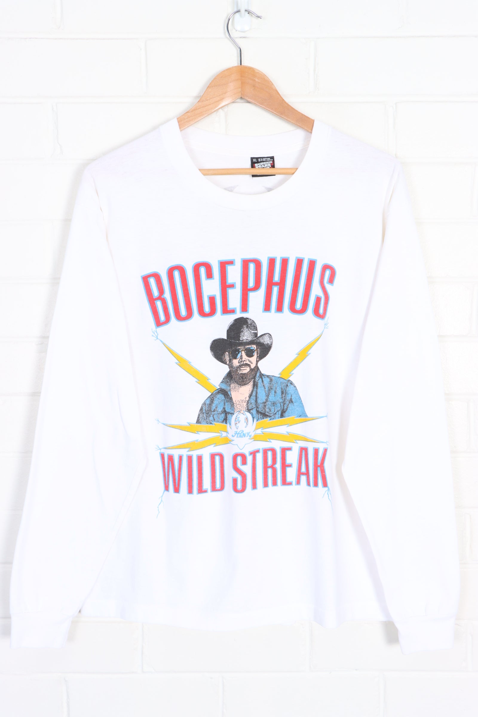 Hank Williams 'Bocephus Wild Streak' 1988 Tour Long Sleeve Single Stitch Tee (L) - Vintage Sole Melbourne
