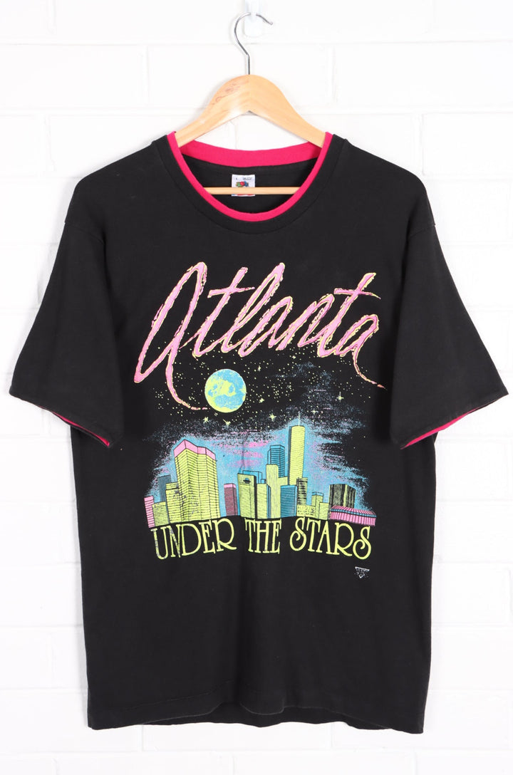 Atlanta "Under The Stars" Neon Skyline Double Crew Neck T-Shirt (M) - Vintage Sole Melbourne