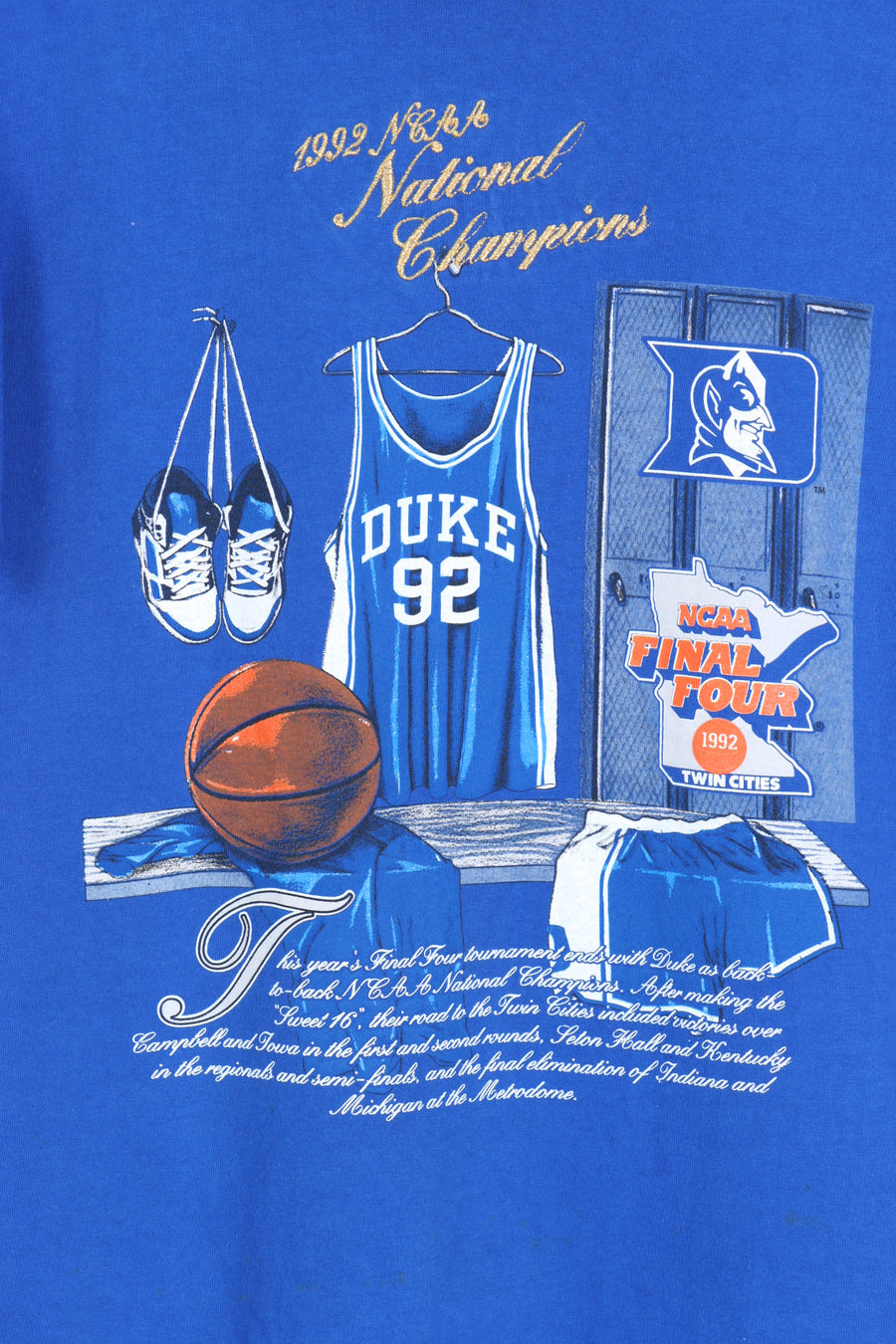 Vintage Duke Devils 1992 Basketball Gold Embroidered Print Tee (M) - Vintage Sole Melbourne