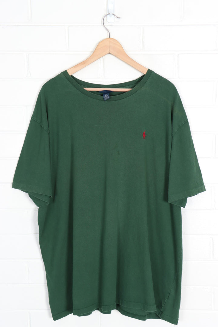 RALPH LAUREN Green & Red Embroidered Logo Single Stitch Tee (XXL) - Vintage Sole Melbourne