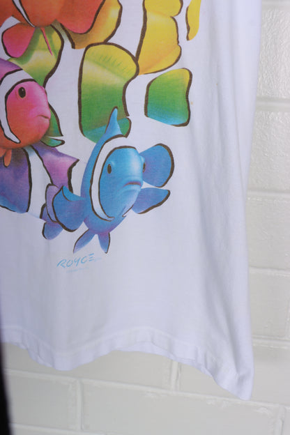1993 Vintage Rainbow Clown Fish Santa Barbra Single Stitch Tee (M) - Vintage Sole Melbourne