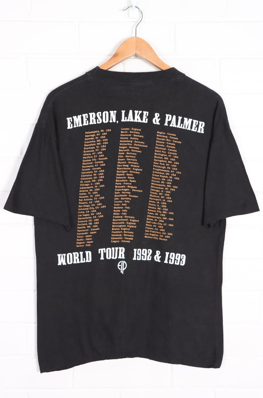 Emerson, Lake & Palmer 1992 World Tour Front Back T-Shirt USA Made (M) - Vintage Sole Melbourne